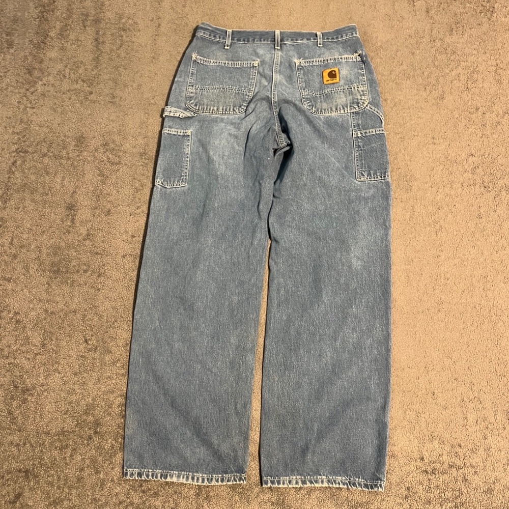Vintage Distressed Carhartt Loose Fit Carpenter Jeans Light Wash Denim 34x31